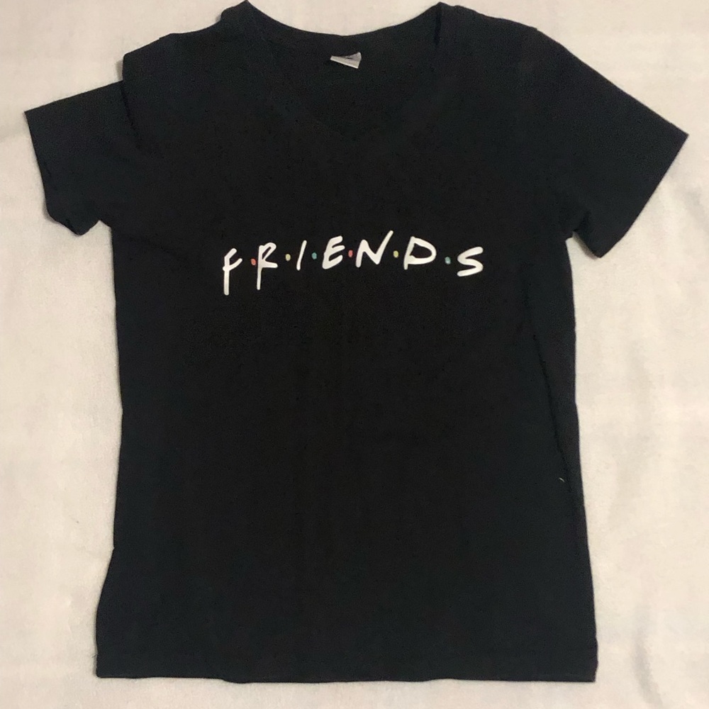 Black “Friends” V-Neck T-Shirt